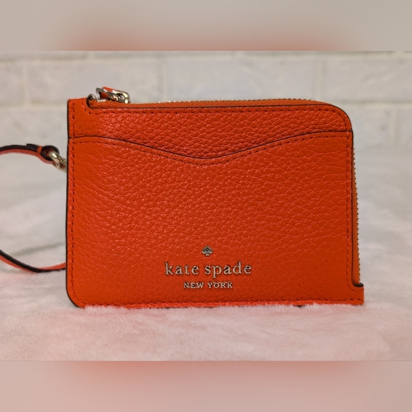 Kate Spade Leila Small Cardholder Wristlet Coral Buds Orange Keychain Coin Purse - Picture 2 of 14